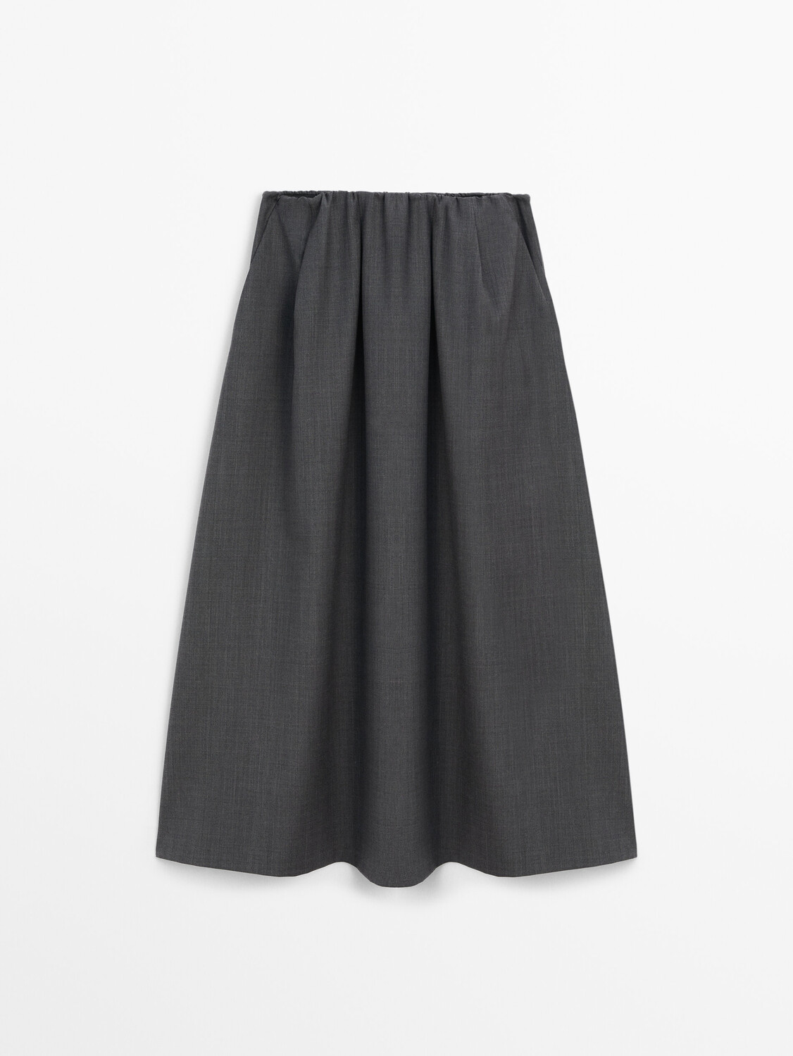 

Струящаяся юбка миди со сборками Massimo Dutti, серый