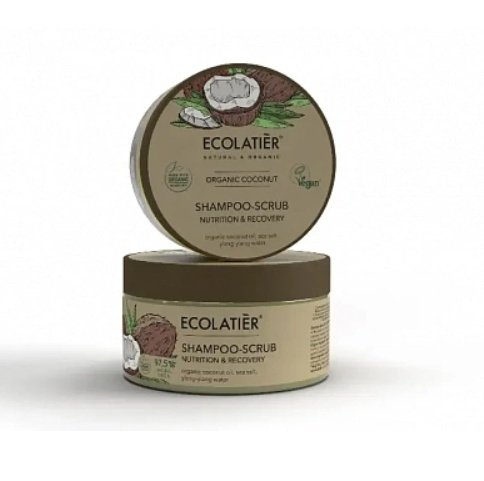 

Ecolatier, Питательный и восстанавливающий шампунь-скраб, органический кокос, 300 г