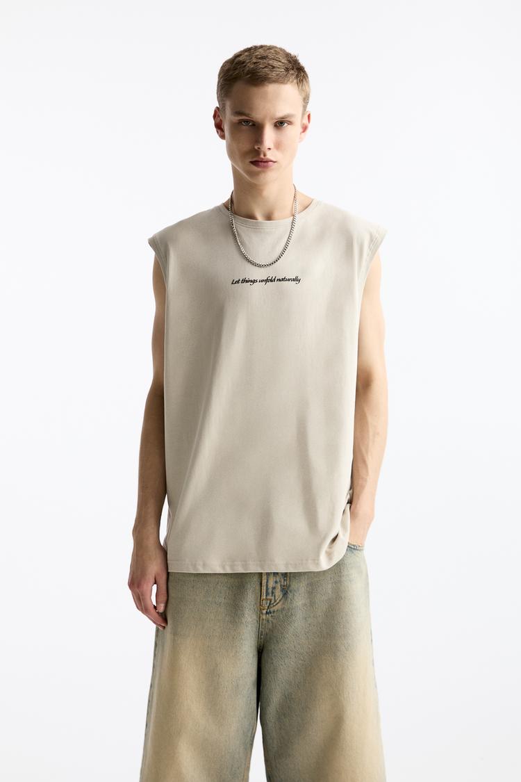 

Майка с надписью Pull And Bear, бежевый