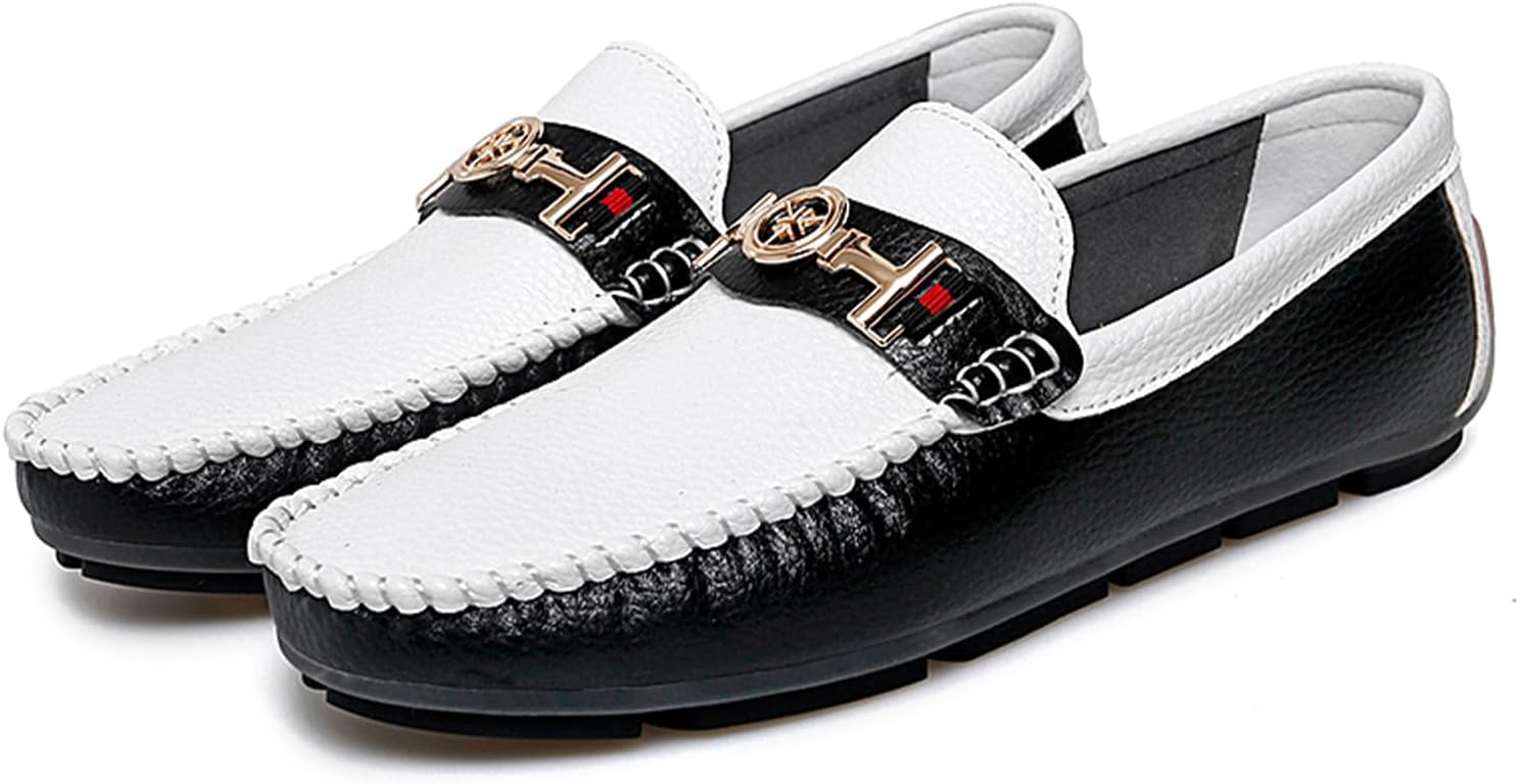 

Мужские двухцветные кожаные мокасины Dacnakby, пенни-лоферы, роскошные черно-белые лоферы без шнурков с металлической пряжкой, повседневные и нарядные туфли