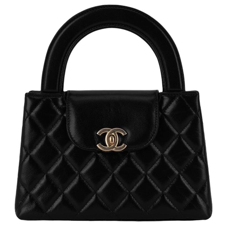 CHANEL Блестящая кожаная сумка через плечо миниатюрная женская черная — фото 2