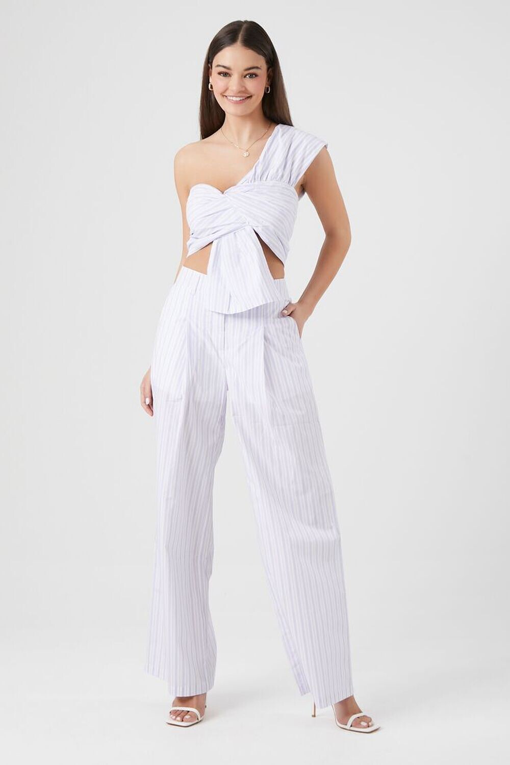 

Полосатые широкие брюки Forever 21, белый