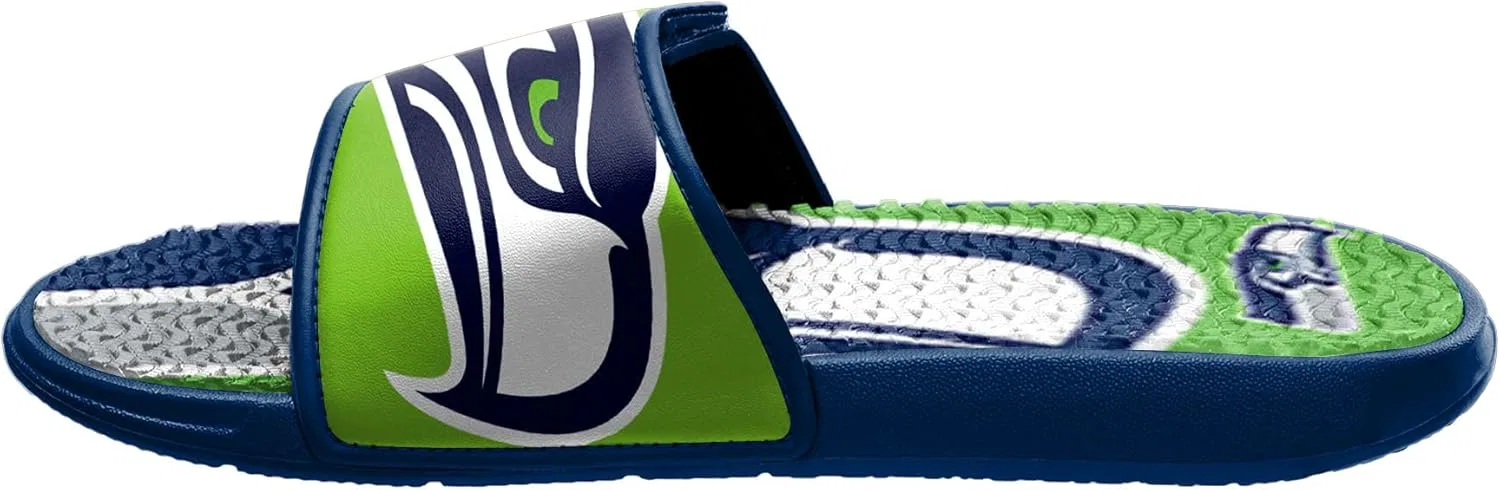 Мужские спортивные тапочки FOCO Legacy Velcro Sport Slide New York Giants Legacy Sport с застежкой-липучкой - размер Large, Colorblock Big Logo Green Blue White — фото 4