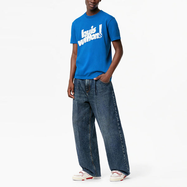 Футболка men's fw21 round neck logo alphabet printing classic short sleeve blue Louis Vuitton, синий — фото 2