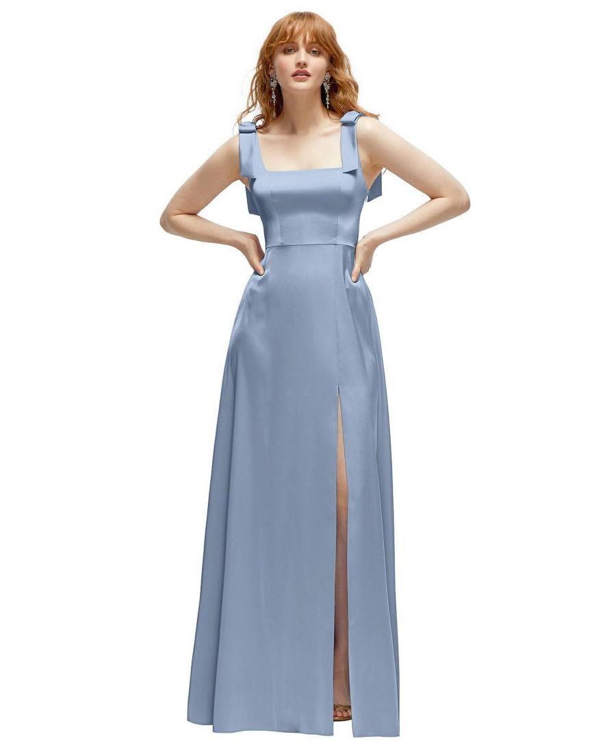 

Женское длинное атласное платье с квадратным вырезом и бантом на бретелях After Six, Cloudy