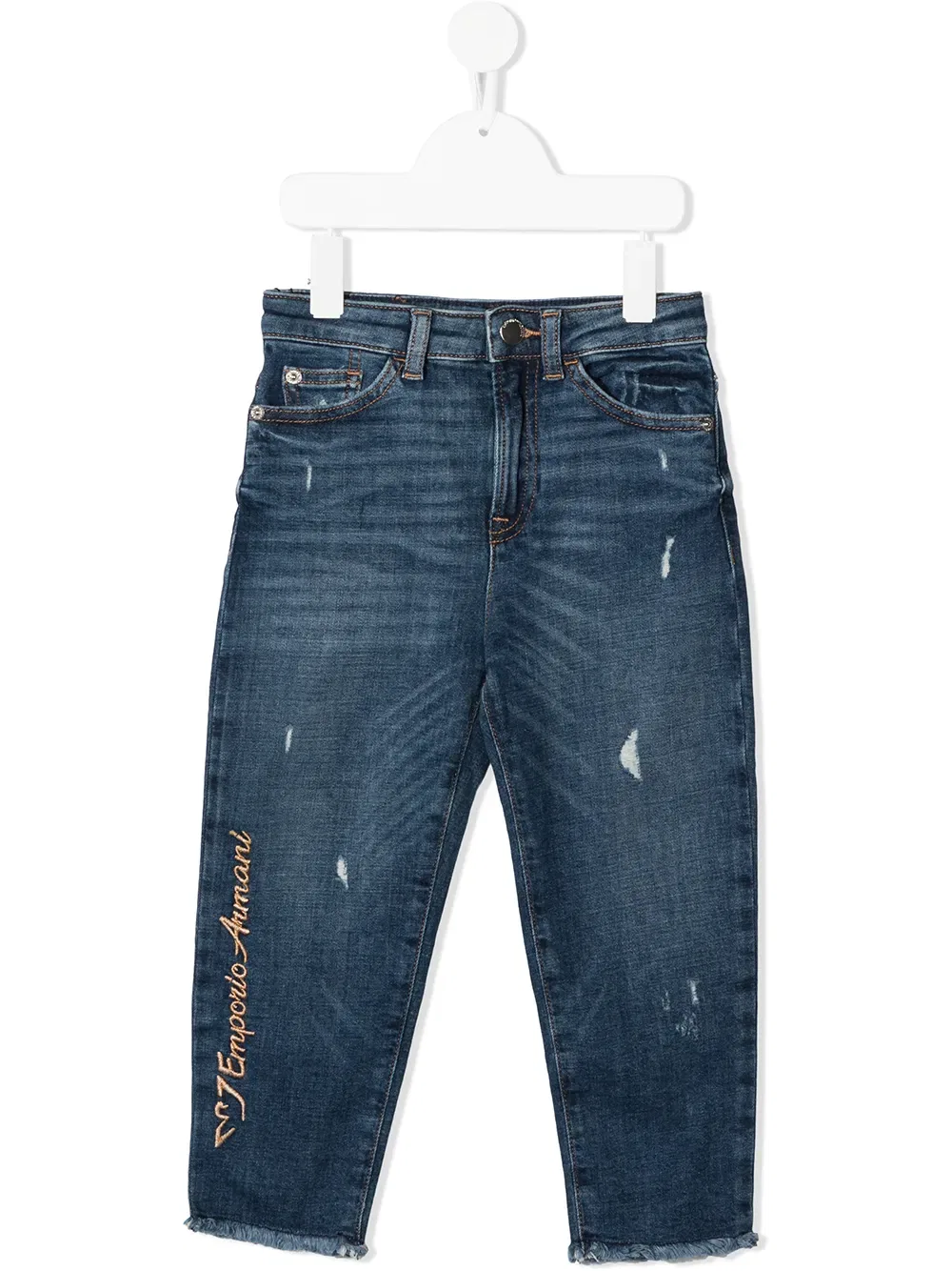 Рваные джинсы прямого кроя Emporio Armani Kids, синий