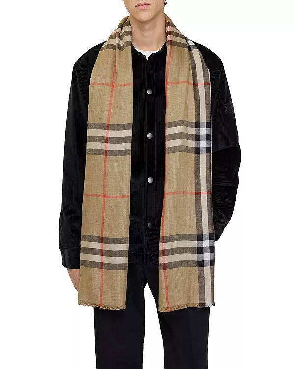 Двусторонний клетчатый шарф из шерсти и шелка. Burberry, коричневый — фото 4