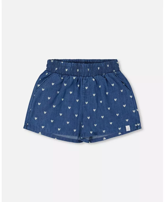

Детские шорты из пестрой ткани чамбре для девочек - Navy Blue And White Hearts - Toddler|Child Deux par Deux, синий