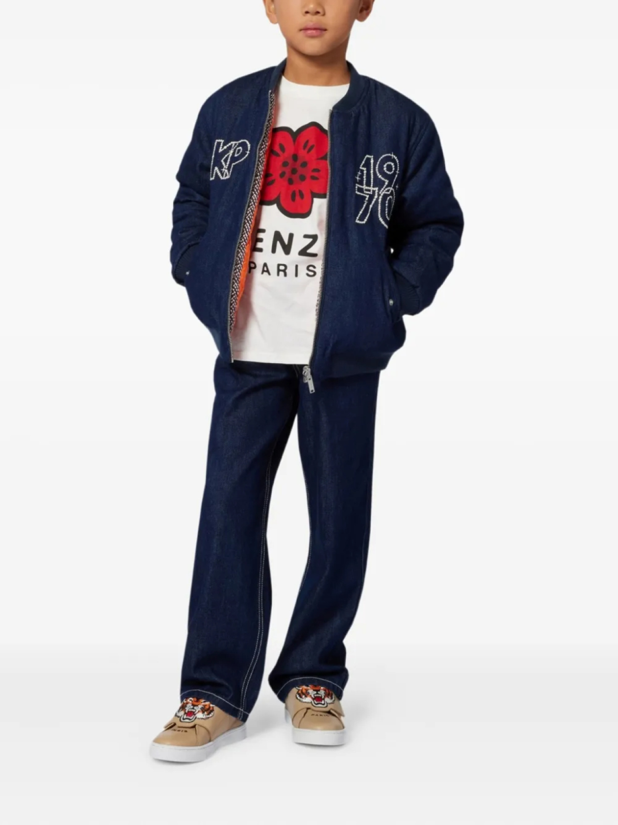 Kenzo Kids кроссовки с вышивкой Tiger, нейтральный — фото 2