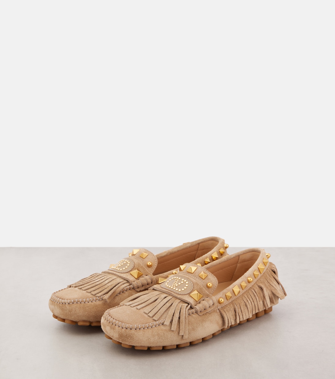 Замшевые туфли для вождения Plaster Caster VLogo Valentino Garavani, Desert Sand — фото 4