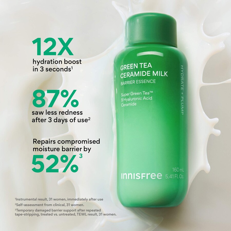 Тоник Innisfree — Молочко с зеленым чаем и керамидами для увлажнения и восстановления защитного барьера кожи, 160 мл — фото 4