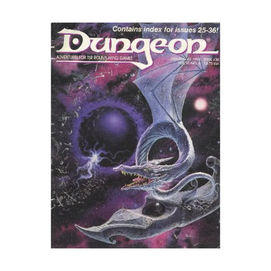 

Журнал #36 "3 AD&D & 1 Spelljammer Adventure, Index of Issues #25-36", Dungeon Magazine #01 - #50