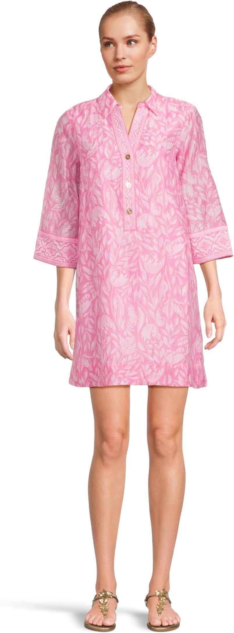 

Платье Lilly Pulitzer Daphnie Tunic Dress, Rousseau Pink Tulip To Tango Engineered Woven Dress