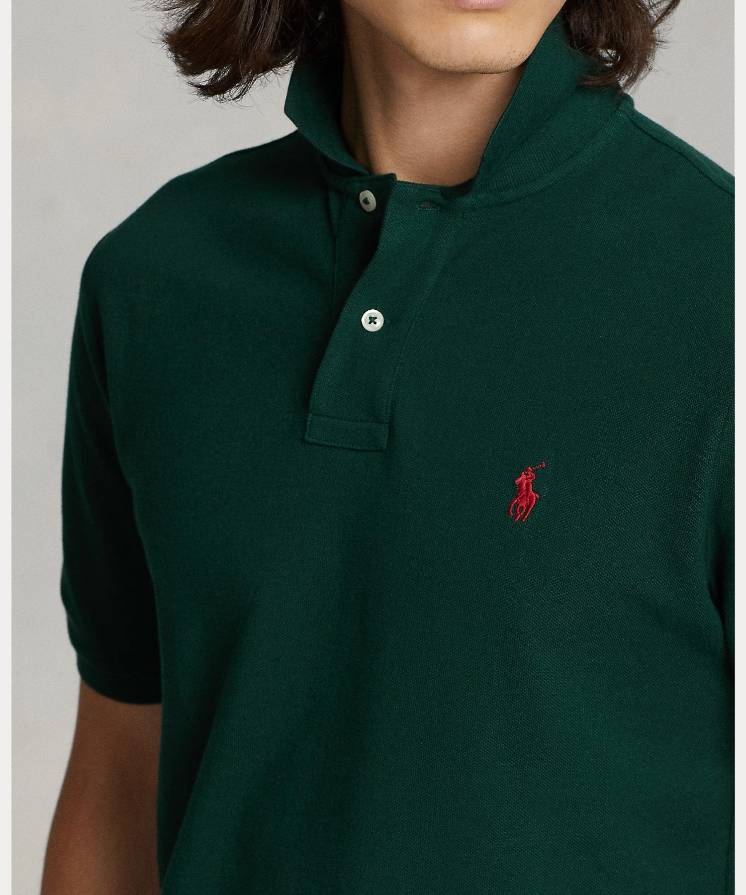 Поло-рубашка из сетчатой ткани приталенного кроя, сшитая. Polo Ralph Lauren, 300 Green — фото 4