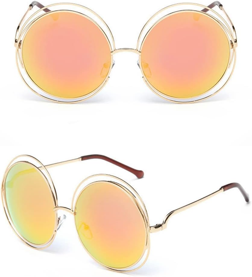

Винтажные круглые солнцезащитные очки большого размера с крупными линзами и зеркальным покрытием, дизайнерские, в металлической оправе, женские солнцезащитные очки LXLHWN, 7-gold-red