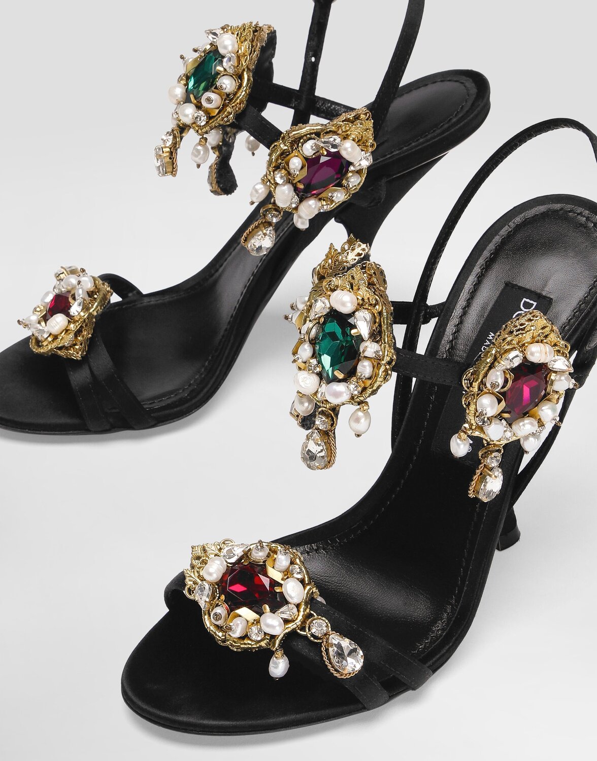 Атласные босоножки с вышивкой Dolce & Gabbana, черный — фото 4