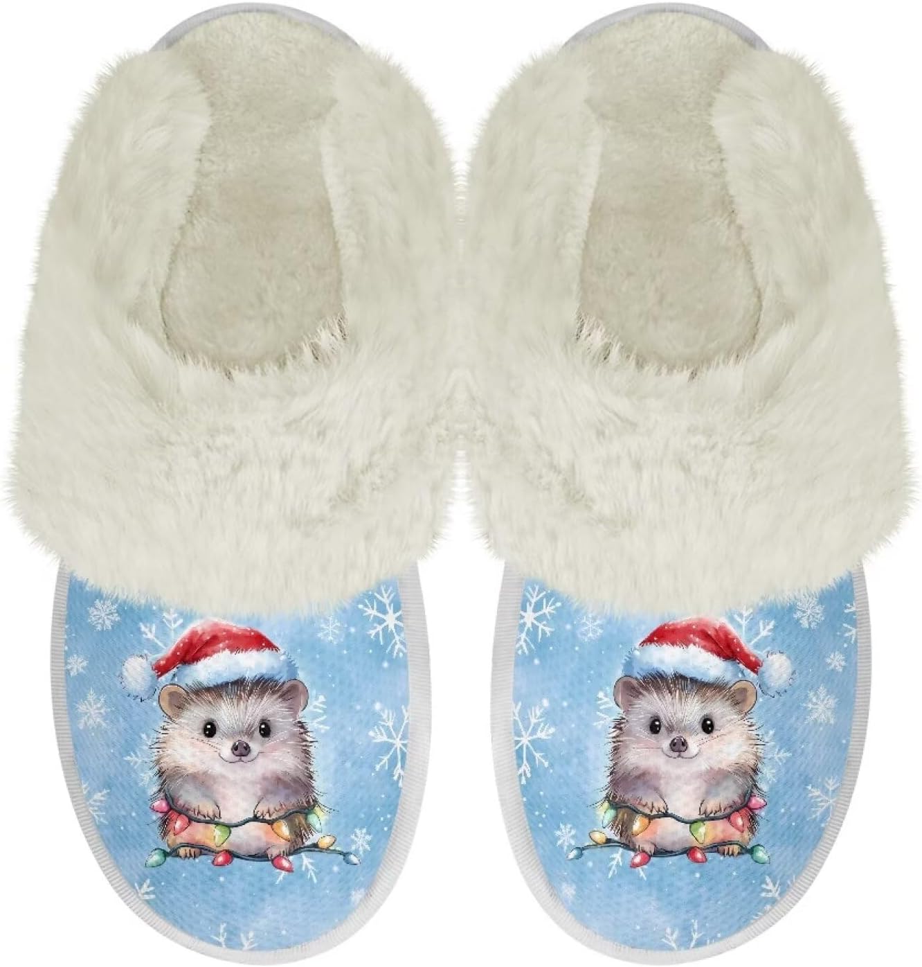 

Рождественские тапочки Nxidvxne с меховой отделкой для женщин и мужчин, домашние тапочки из фланели, мягкие тапочки для спальни, противоскользящие, Christmas Cute Hedgehogs