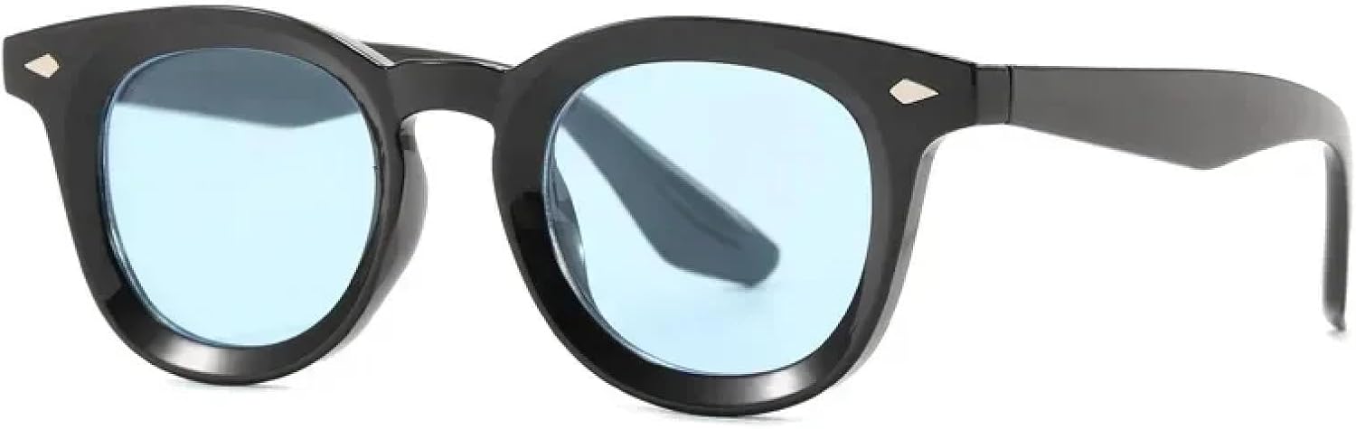 

Мужские солнцезащитные очки в стиле ретро с круглыми линзами, прозрачные линзы цвета океана, защита от УФ-излучения UV400, женские модные очки с заклепками TVTBBVV, Black Blue