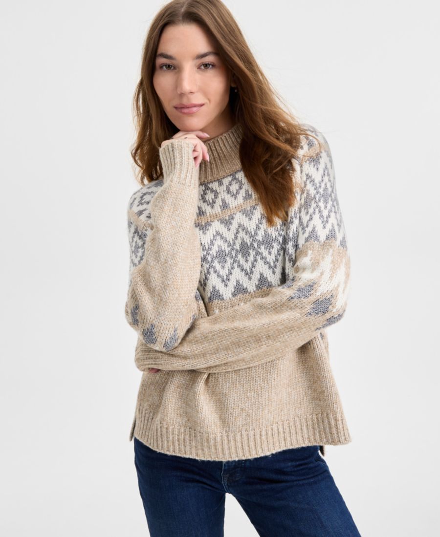

Женский свитер с высоким воротником в стиле Fair Isle Lucky Brand, Cream Heather