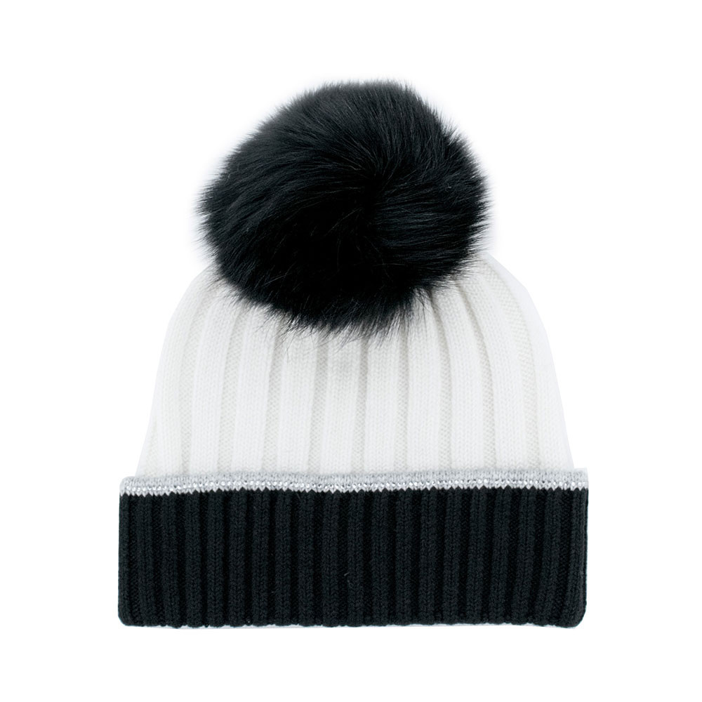 

Двухцветная шапка-бини Peter Glenn с кристальной каймой и помпоном из лисьего меха (женская), Black Fox