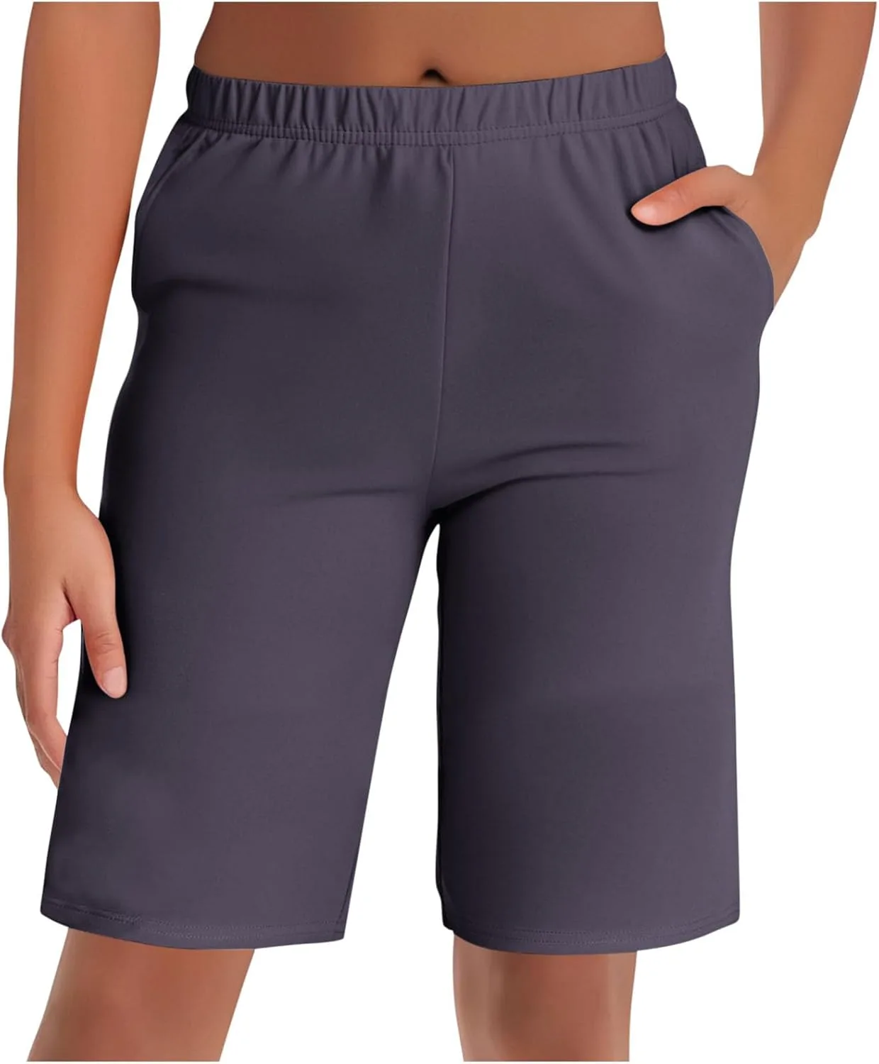 

NATHGAM женские бермуды до колена с карманами, комфортные на высокой резинке, прямые