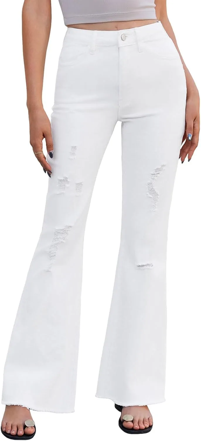 

Винтажные расклешенные джинсы для женщин 90s high waist ripped distressed wide leg PEIHOT