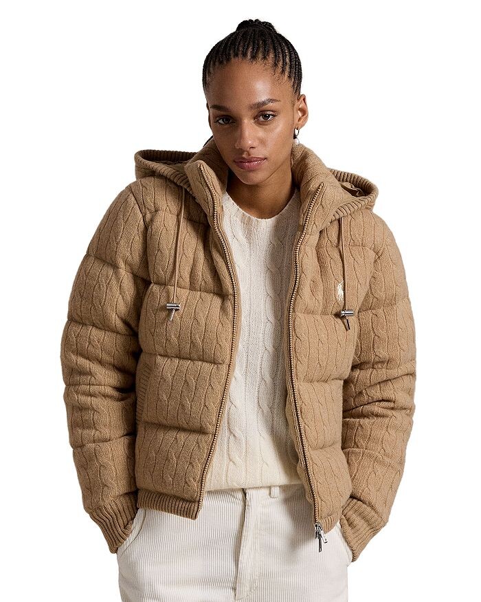 

Вязаный пуховик с капюшоном Ralph Lauren, коричневый/бежевый