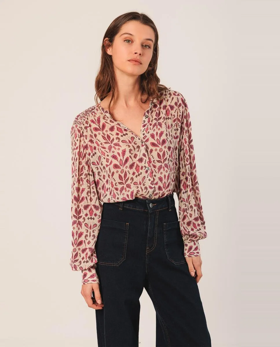 

Женская рубашка с длинным рукавом и круглым вырезом Indi & Cold, фуксия