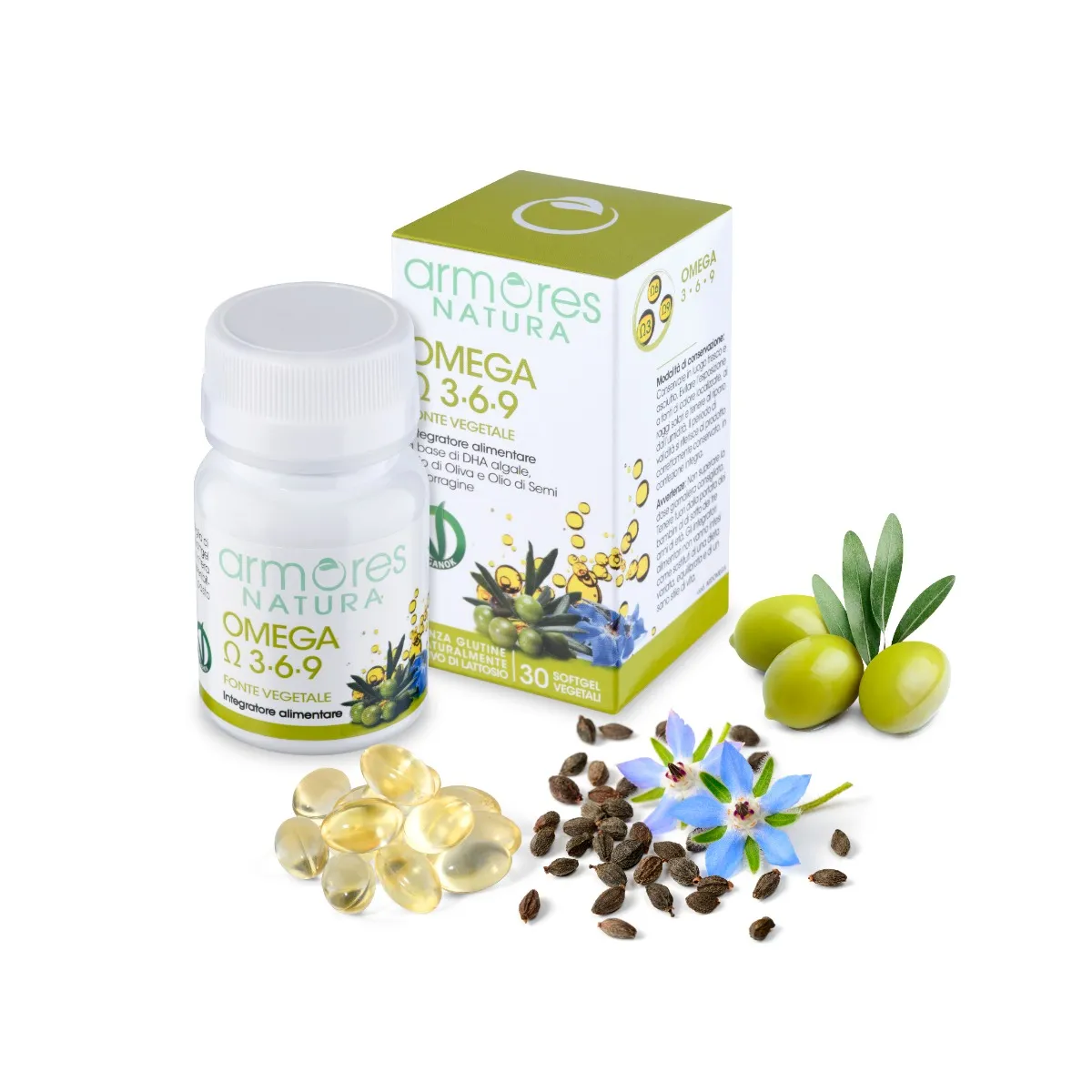 

Добавка Armores Natura Omega 3-6-9, 30 растительных мягких желатиновых капсул, незаменимые жирные кислоты
