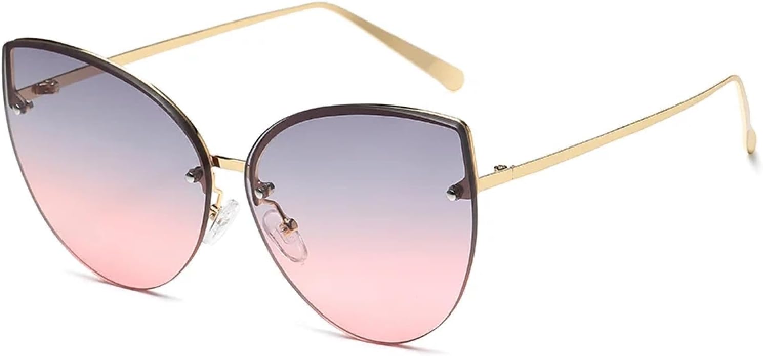 

Винтажные солнцезащитные очки с градиентным переходом цвета, без оправы, металлические линзы, очки «кошачий глаз», защита от УФ-излучения UV400, летние дорожные очки для женщин UV400 HHZZYVY, Grey Pink