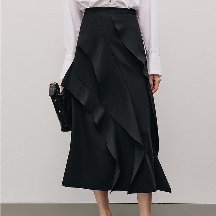 

ELLE Повседневная длинная юбка женская черная умеренная мидли A-силуэт