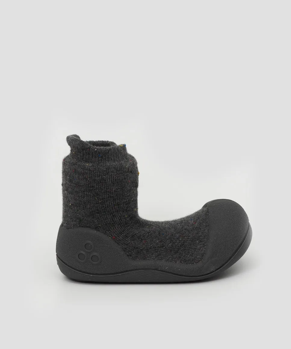 

Бабушкины пинетки для младенцев из двойного слоя хлопка серого меланжевого цвета с вышитой деталью Attipas