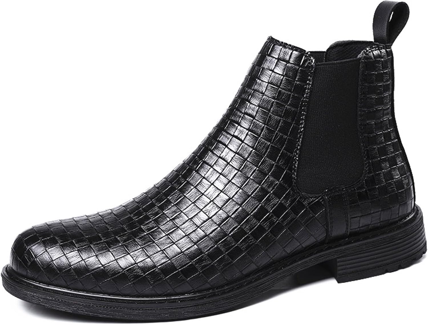 

Мужские кожаные плетеные челси на щиколотке с ретро массивным каблуком, без шнуровки, деловые формальные ботинки, удобные повседневные ботинки на щиколотке Ghibhna, черный
