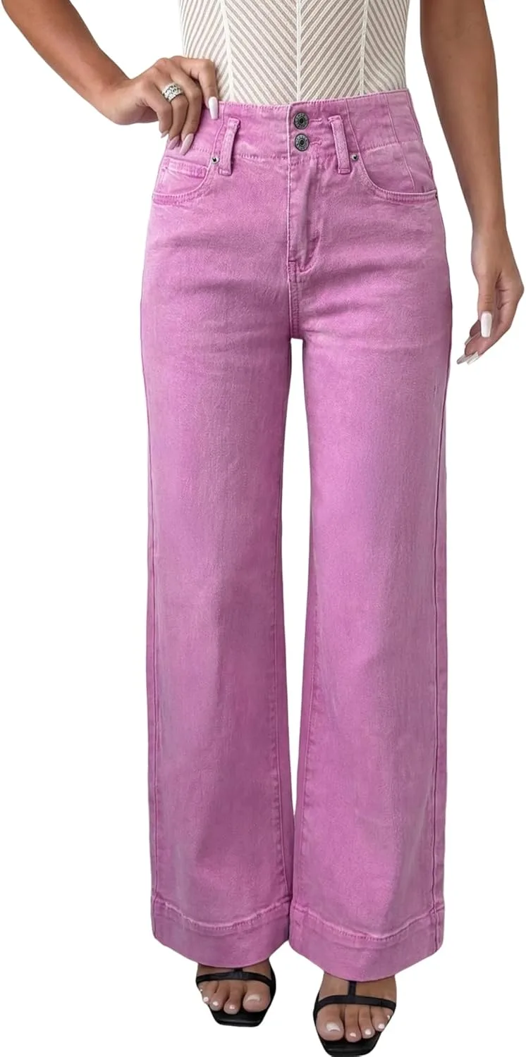 

EARKOHA женские джинсы черные с высокой талией и расклешенным низом