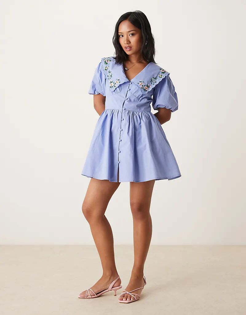 

Мини-платье Nobody's Child Petite с вышитым воротником в виде птички синего цвета