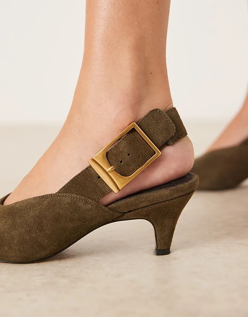 Туфли Shiloh с открытой пяткой и крупной пряжкой из оливковой замши ASOS DESIGN — фото 3