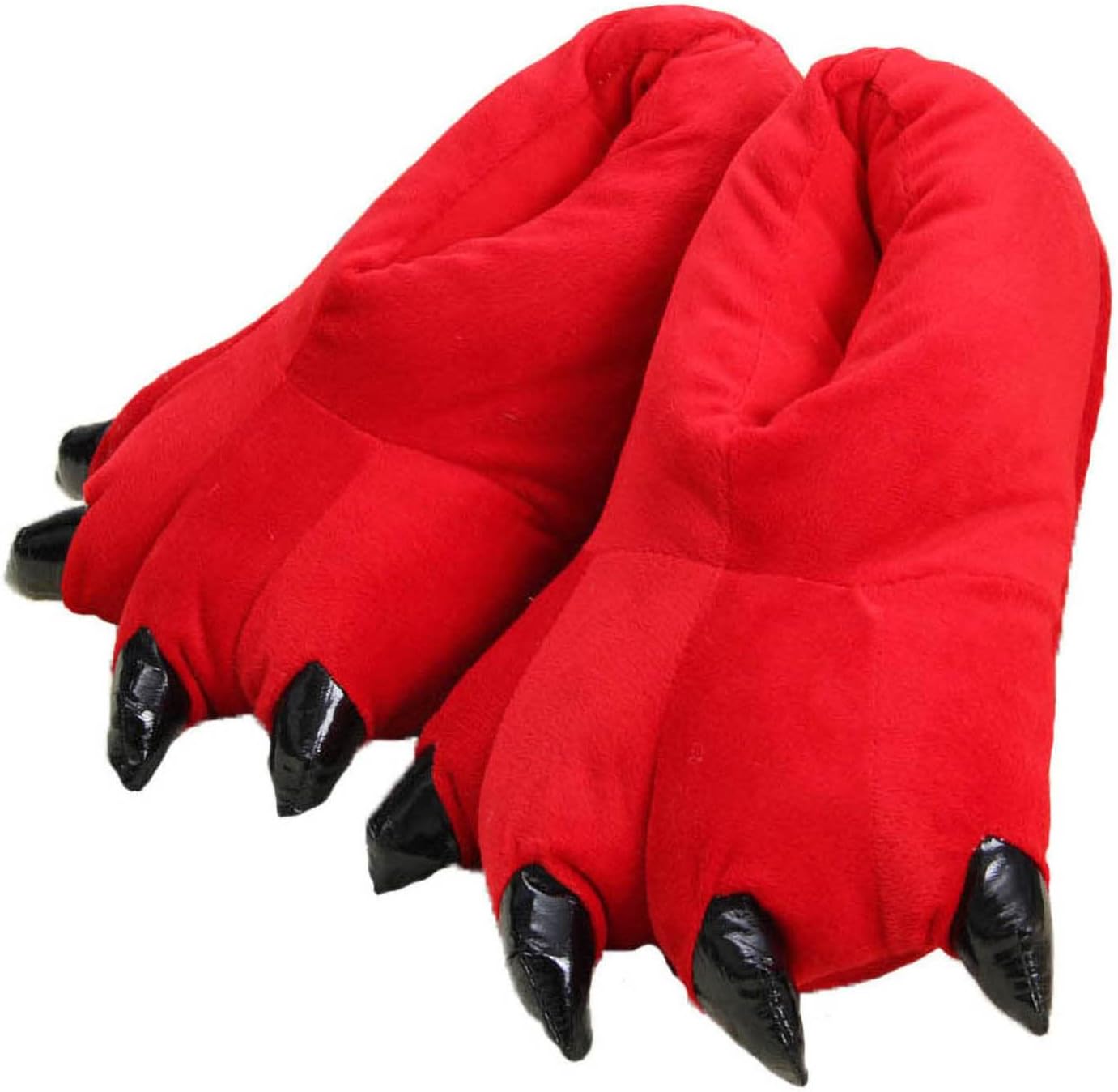 

YUNZLAN Унисекс домашние тапочки с лапками животных для мужчин, женщин, мальчиков и девочек, зимние плюшевые тапочки с нескользящей подошвой, для косплея, красный