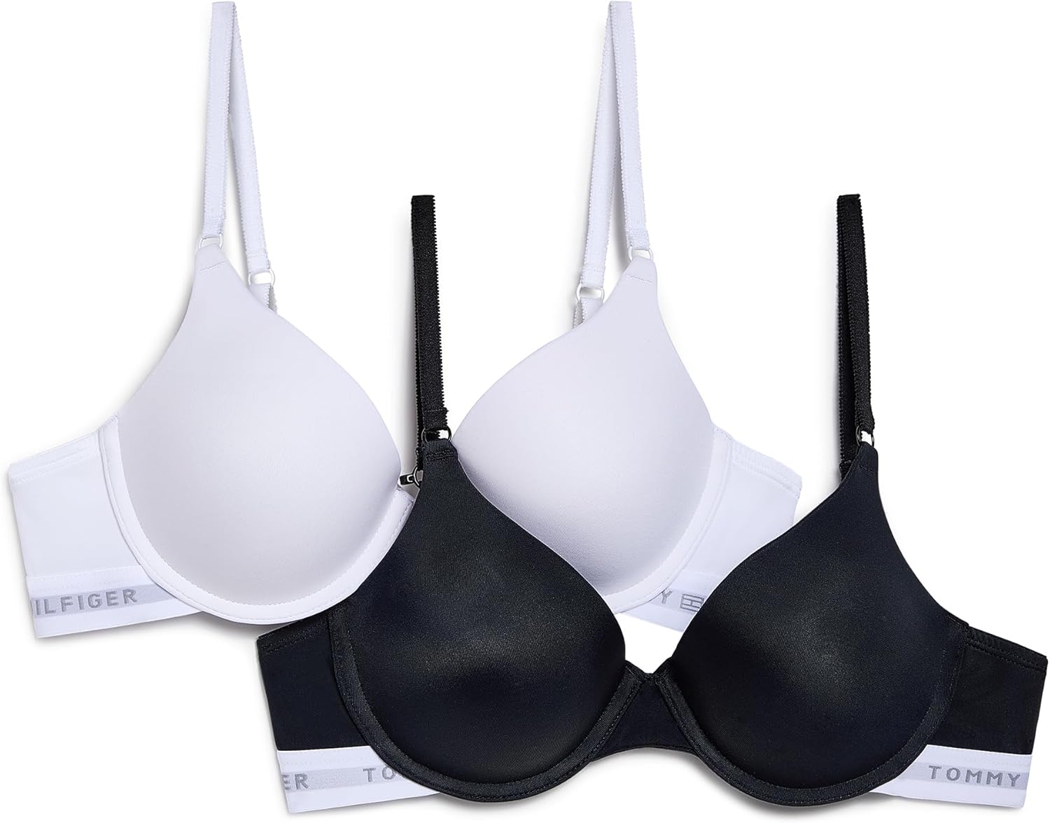 

Женский бюстгальтер Tommy Hilfiger из микрофибры с эффектом пуш-ап и косточками, упаковка 2 шт., Bright White Black