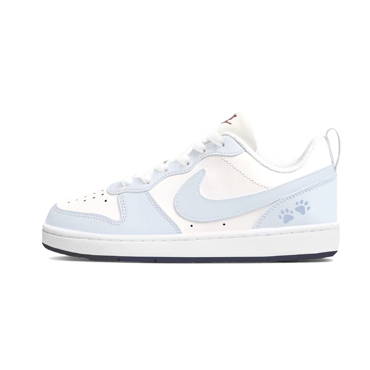 Nike Кроссовки для скейтбординга Court Borough Sea Salt Cat Paw с устойчивостью к истиранию и противоскользящей подошвой, низкие, светло-голубые, для подростков — фото 3