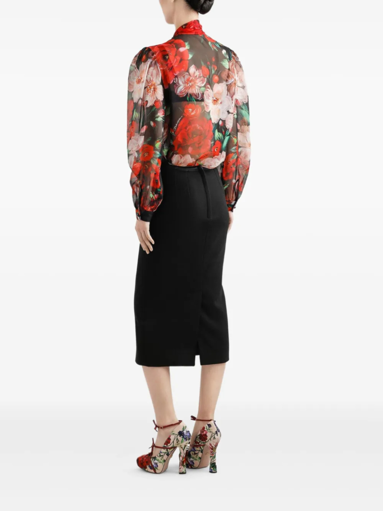 Шифоновая блузка с принтом роз Dolce & Gabbana, черный — фото 3