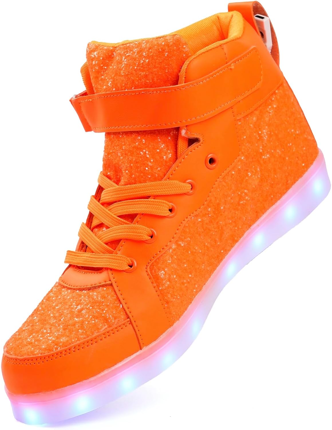 

Светящиеся кроссовки с глиттером на шнурках для мужчин и женщин, мигающие танцевальные туфли для Хэллоуина, Рождественской вечеринки с USB-зарядкой Pyyiqi, оранжевый