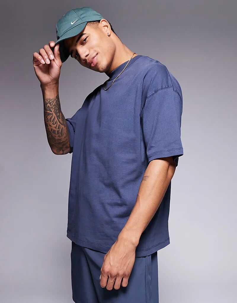 

Футболка Icon oversize из хлопка с быстросохнущей отделкой темно-синего цвета ASOS 4505
