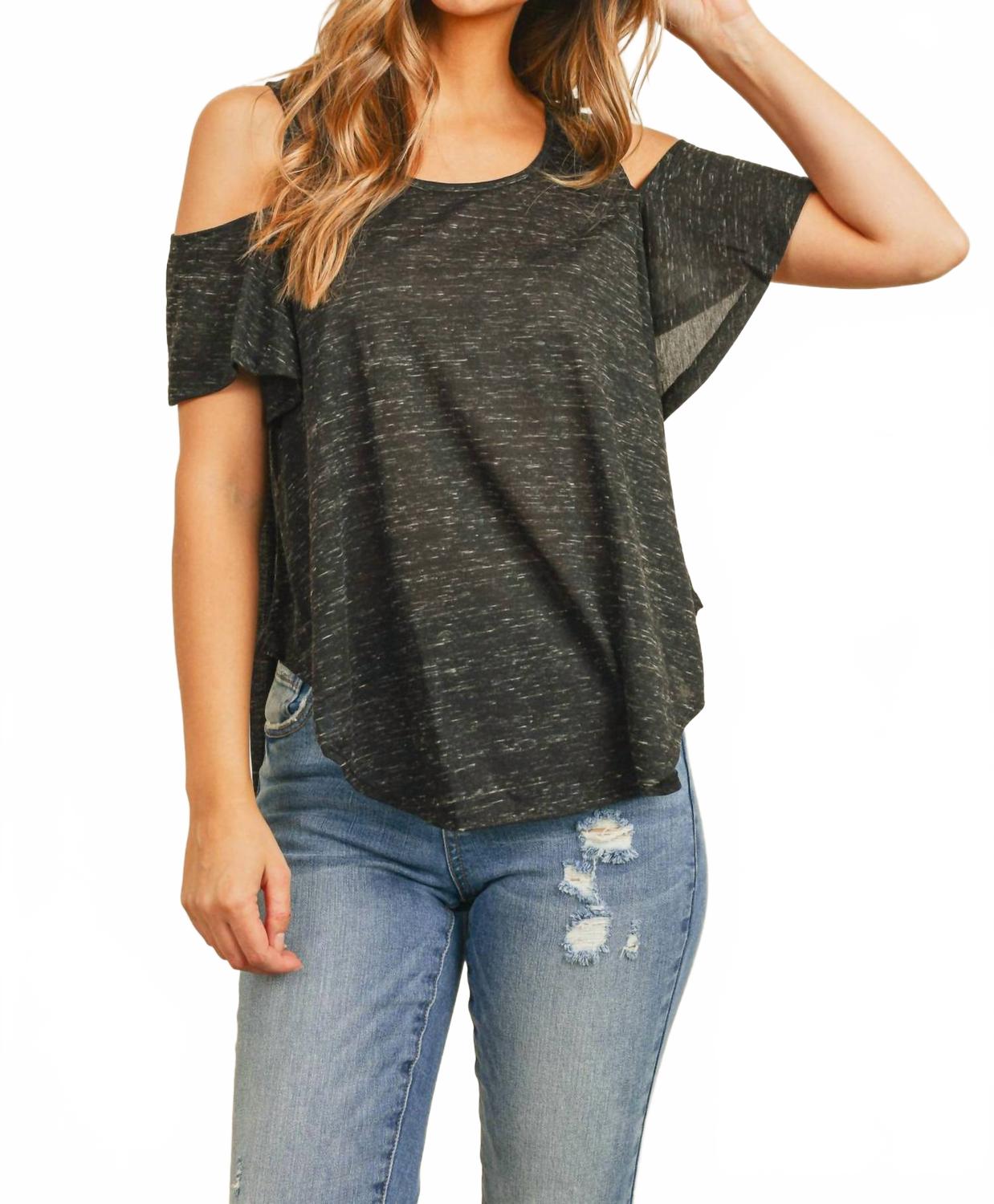 

Черный топ с асимметричным вырезом и фигурным подолом L.A. Hearts