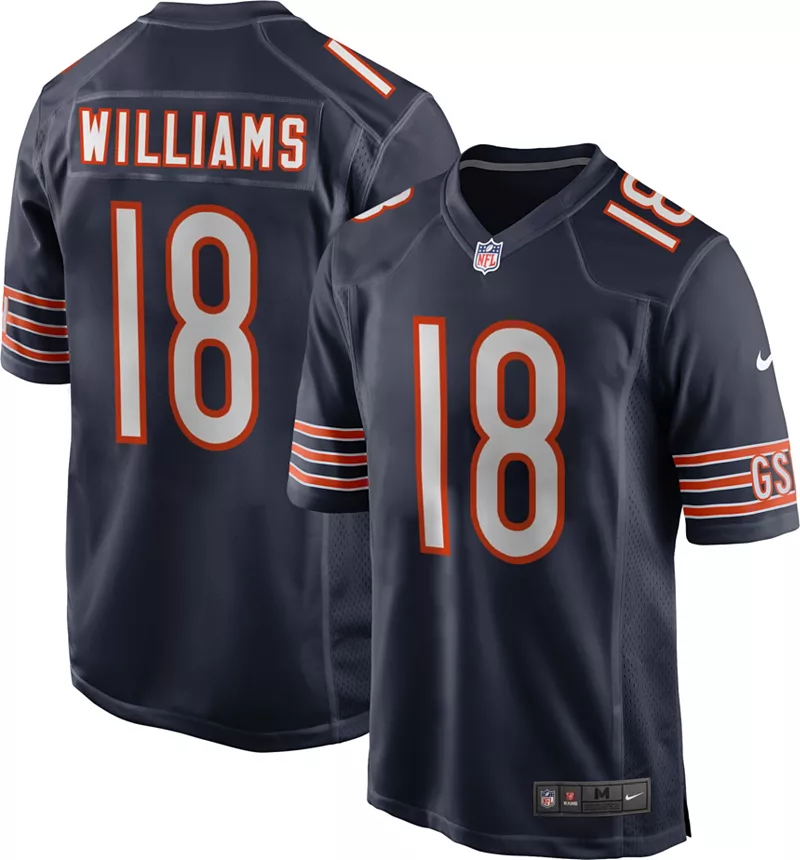 

Мужская футболка Nike Chicago Bears Caleb Williams #18 темно-синего цвета