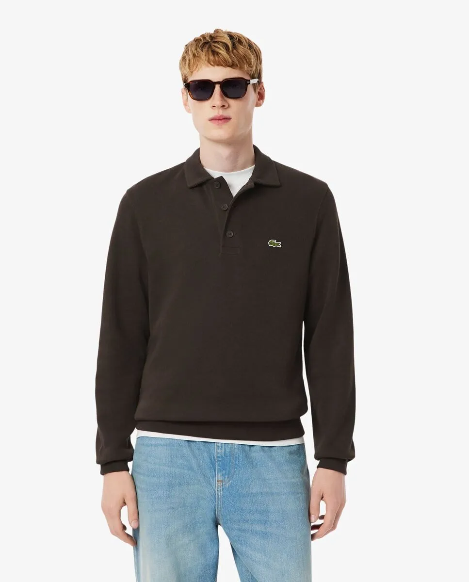 

Мужской свитшот с воротником поло из хлопка в рубчик, коричневый Lacoste