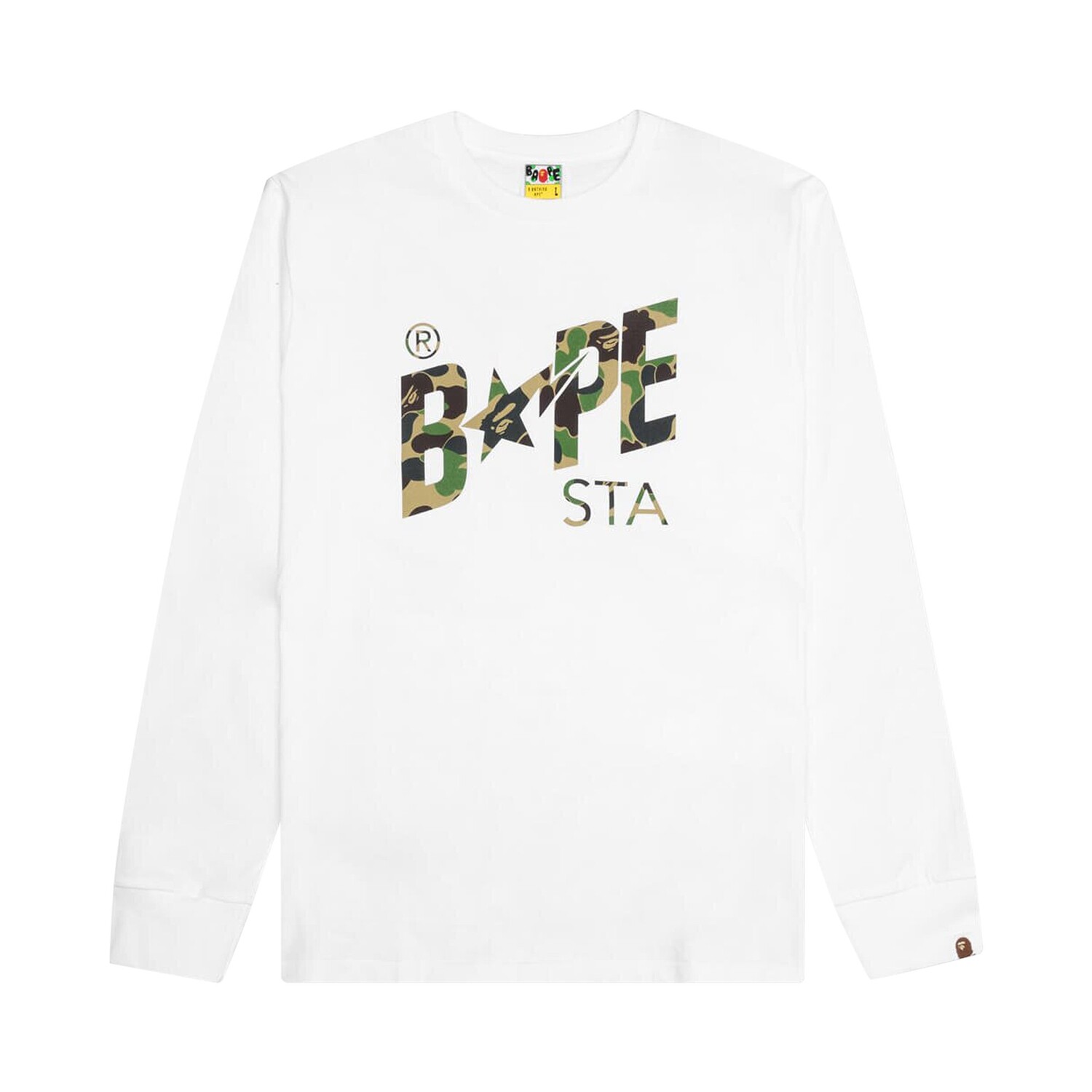 

BAPE ABC Camo Футболка с длинным рукавом и логотипом Bape Sta, цвет Белый/Зеленый