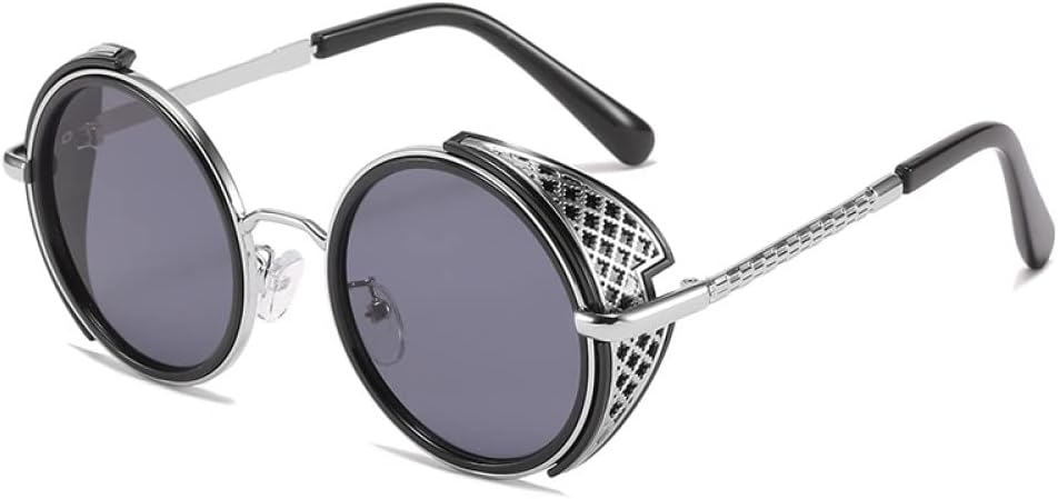 

Винтажные солнцезащитные очки в стиле стимпанк для женщин, круглые, мужские солнцезащитные очки с металлической резьбой, мужские солнцезащитные очки UV400 LANGSER, C3silver Black