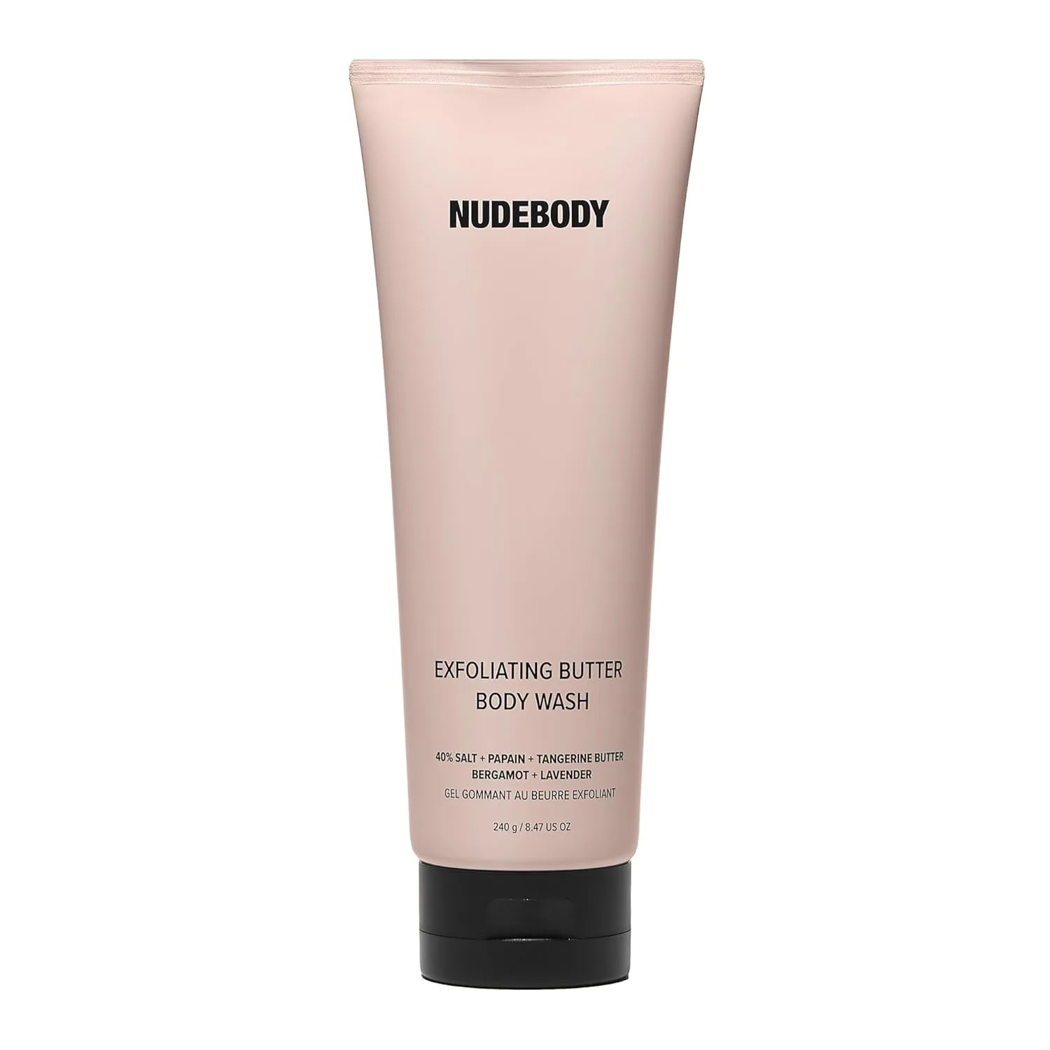 Nudestix Exfoliating Butter Body Wash - 3-в-1 очищающая пенка, скраб и средство для обновления кожи с солью, AHA/BHA и маслом мандарина, чистая, веганская формула с ароматом лаванды и бергамота, Clear