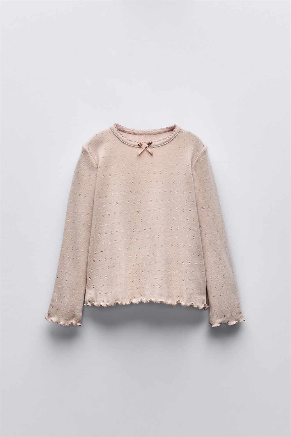 

Футболка с кружевным бантом ZARA, цвет stone