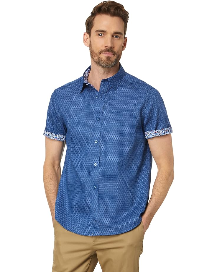 

Рубашка Johnston & Murphy Short Sleeve Linked Flower Textured Printed, темно-синий